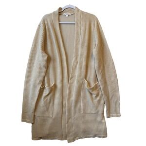 Boho Chic Waffle Knit Cream Open Front Pocket Longline Cardigan Petite S Relaxed